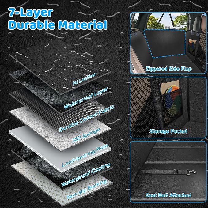 2026 Upgraded Back Seat Extender for Dogs - Large Hard Bottom Dog Car Seat Cover Holds 550lbs, Waterproof Dog Hammock Pet Bed with High-Density Foam Non-Slip Backseat Protector
