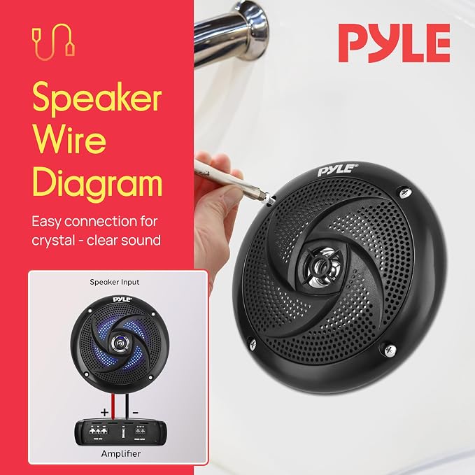 Pyle Waterproof Rated Marine Speakers - 4'' 2 Way Off-Road Vehicles & Weather Resistant Outdoor Audio Stereo Sound System w/ LED Lights, 100W Power, & Low Profile Slim Style, Pair, Black