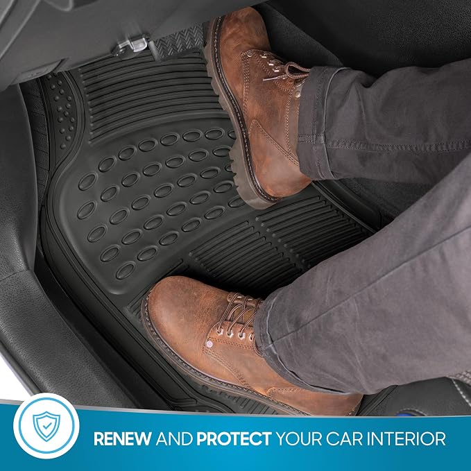 ProLiner Floor Mats for Cars Trucks SUV, 2-Piece All-Weather Car Mats with Universal Fit Design, Durable Car Floor Mats with Capture Ridges, Waterproof Rubber Floor Mats for Cars (Gray)