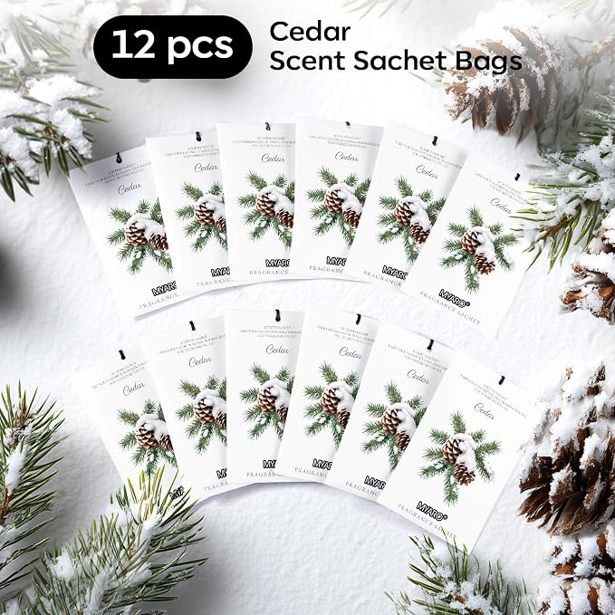 12 Pack Cedarwood Scented Sachets for Drawer, Closet & Small Spaces Air Freshener Bags, Odor Eliminator for Car, Shoes, Gym Bag Home Fragrance Gift Set