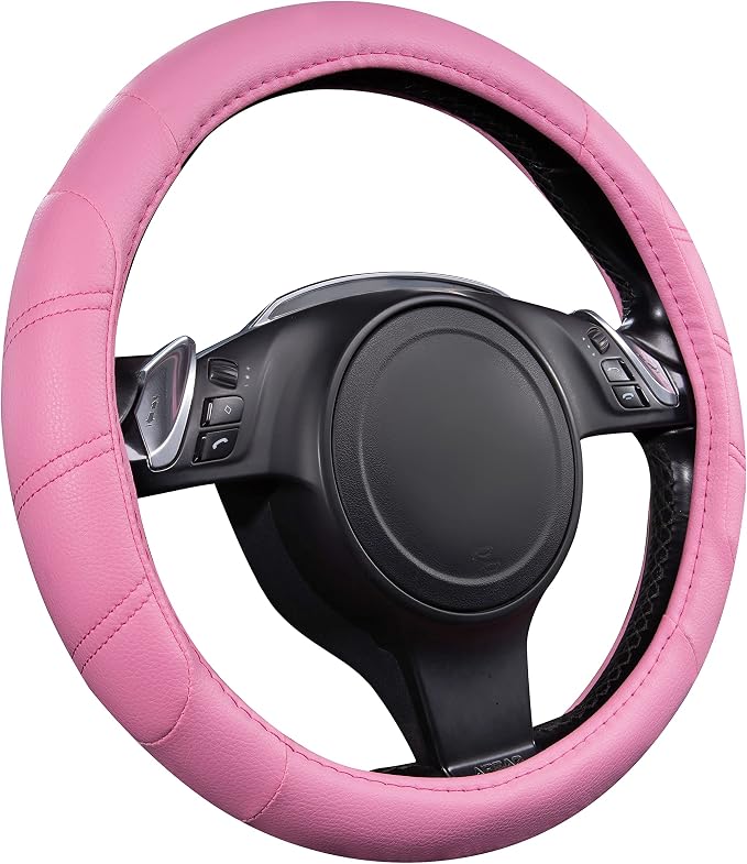 Line Rider Microfiber Leather Sporty 14.5-15 inch Car Steering Wheel Cover Universal Fits for 95% Cars Sedans SUV Trucks, Anti-Slip Safety Comfortable Design (Pure Pink)