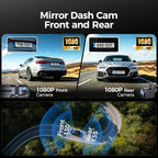 Mirror Dash Cam,Rear View Mirror Camera 10'', 1080P FHD Full Touch Screen Dash Cam Front and RearCam with Night Vision, Streaming Media 170°Wide Angle Parking Assistance Free 32GB Card