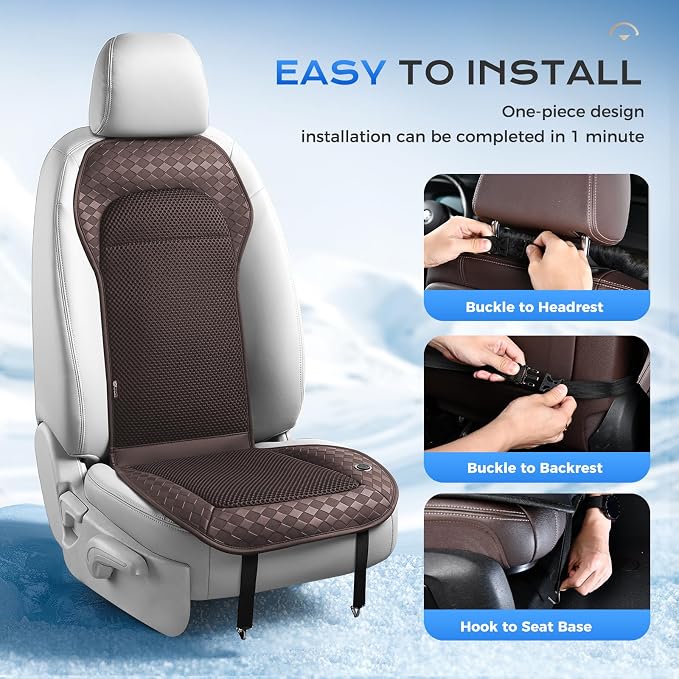Coverado Summer Ventilated Car Seat Cushion, 12V-24V Dual Blowing & Suction Cooling Pad with 8 Turbo Fans, 3-Speed Adjustable Universal Fit for Car, SUV, Truck & Van - Brown