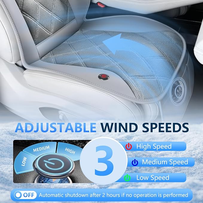Cooling Car Seat Cushion Ventilated Car Seat Cover with 3-Speed Adjustable Universal Fit for 12V/24V Car SUV Truck Van for Summer, Gray