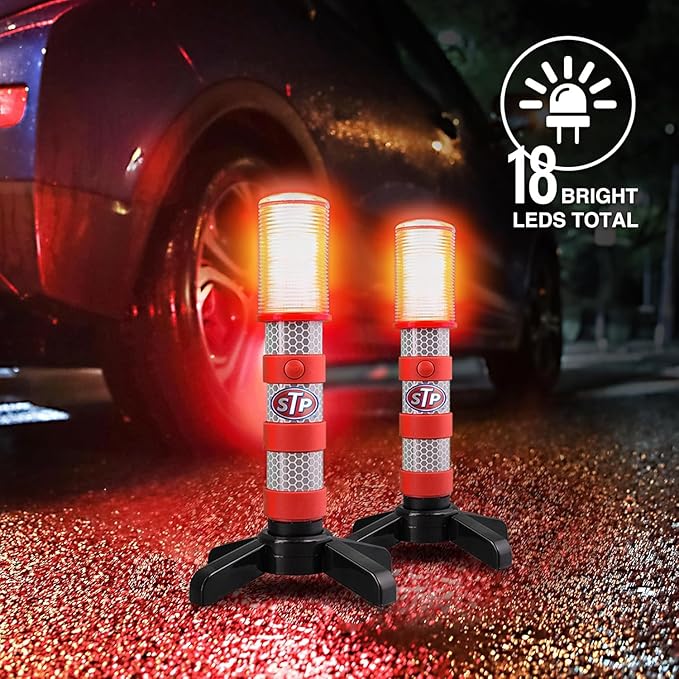 XTREME STP LED Road Flares, Emergency Road Flares for Vehicles, Car Flares with 3 Alert Modes, Magnetic Base, Foldable Stand, Emergency Roadside Lights, Visible Up to 1 Mile, White Flashlight