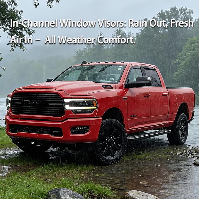 2019-2026 Smoke in-Channel Rain Guards Window Visors Compatible with Dodge RAM 2500 3500 Crew Cab, Window Deflectors Vent Deflector Sun Shade Pickup Truck Accessories