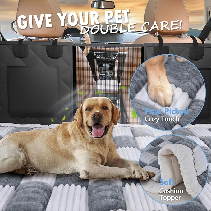 Backseat Dog Bed Non-Slip, Dog Bed for Car Back Seat Soft and Comfortable, Back Seat Pet Bed Mat for Travel, Pet Car Blanket for Backseat Extender and Seat Covers 51"X 23.5" Light Grey & White
