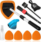 10pcs Windshield Cleaner Tool, Car Window Cleaning Wash Kit with 4 Reusable Microfiber Pads 1 Spray Bottle and Extendable Handle Auto Glass Wiper Kit, Orange
