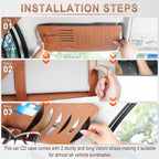 Sun Visor CD Case Holder for Car - Multi-Function Visor Organizer with CD/DVD Storage, Eyeglass Clip, Card Slots & Pen Holder, Durable Leather Car Accessories (Orange)