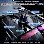 131W Car Charger Super Fast Charging Cigarette Lighter USB Phone Accessories Charger Adapter with QC USB c Type c PD Universal Quick Charge Multi 4 Port for 12-24v Car Cigarette Lighter Plug