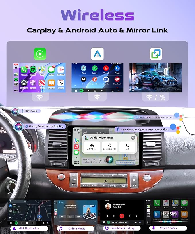4G+128G Android 15 Car Radio for Toyota Camry 2000-2006, Car Stereo Wireless Carplay Andorid auto Mirror Link 9'' INCELL Touchscreen GPS WiFi Bluetooth 5.0 FM/RDS EQ-32 SWC Backup Camera