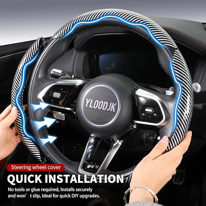 Universal Steering Wheel Cover,Carbon Fiber,3pcs Set(silver) | Clip-On Segmented Fit;Carbon Fiber Look;Fits Most 14-16 in Round or D-Shaped Wheels;Easy Wipe Clean;Non Slip;4 Colors