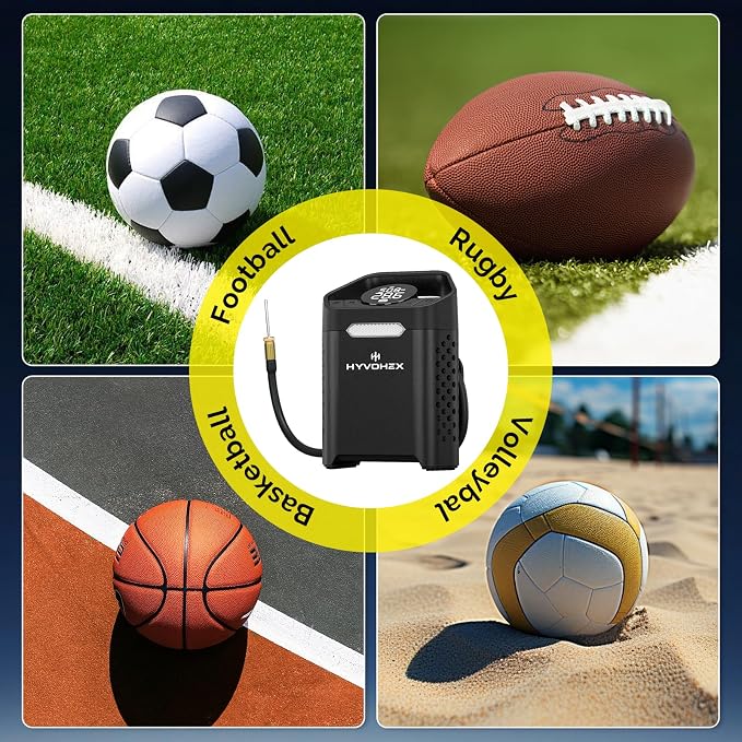 Heavy-Duty 160 PSI Tire Inflator,Electric Ball Pump for Sports Balls,Portable Air Pump with Digital Pressure Gauge and LED Light,Bike Pump for Car,SUV,Bicycle,Basketball,Soccer,Volleyball and Football
