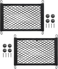 2 Pcs Small Cargo Net, 17.7 ×9.8in Mesh Pocket Elastic Bag | Stretchable Car Net Pocket Storage with 8 Mounting Screws and Hooks for Suv/Car/Truck/RV/Boat