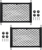 2 Pcs Small Cargo Net, 17.7 ×9.8in Mesh Pocket Elastic Bag | Stretchable Car Net Pocket Storage with 8 Mounting Screws and Hooks for Suv/Car/Truck/RV/Boat