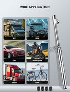 Dual Head Tire Pressure Gauge, Heavy Duty Extension Air Tire Gauge for Tire Pressure Range 10-150PSI 1-10BAR, Straight Foot Dual Head Chuck Auto Service Gage for Car,Semi Truck,RV,Motorcycle