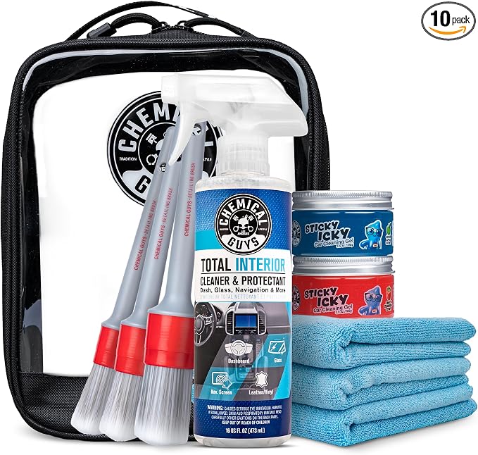 Interior Cleaning Kit with Storage Bag Total Interior Cleaner Microfiber Towels Detailing Brushes and Sticky Gel Giftable Car Care Set - 10 Items