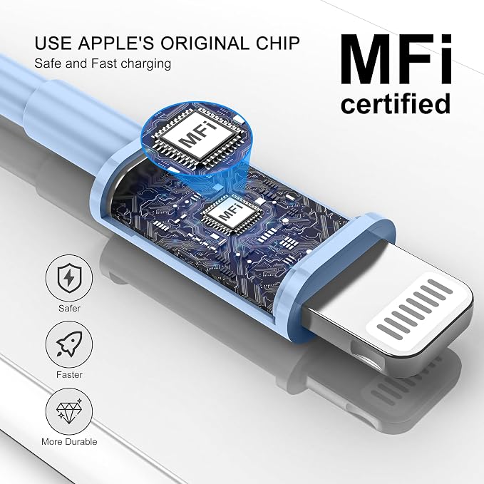 Car iPhone Carplay Cable, Car Charger Cord, USB A to Lightning Cable Fast Charging & Data Transfer for iPhone 14/13/12/11 Pro Max XR XS X 8 7 6 Plus SE Tangle-Free,3ft Blue