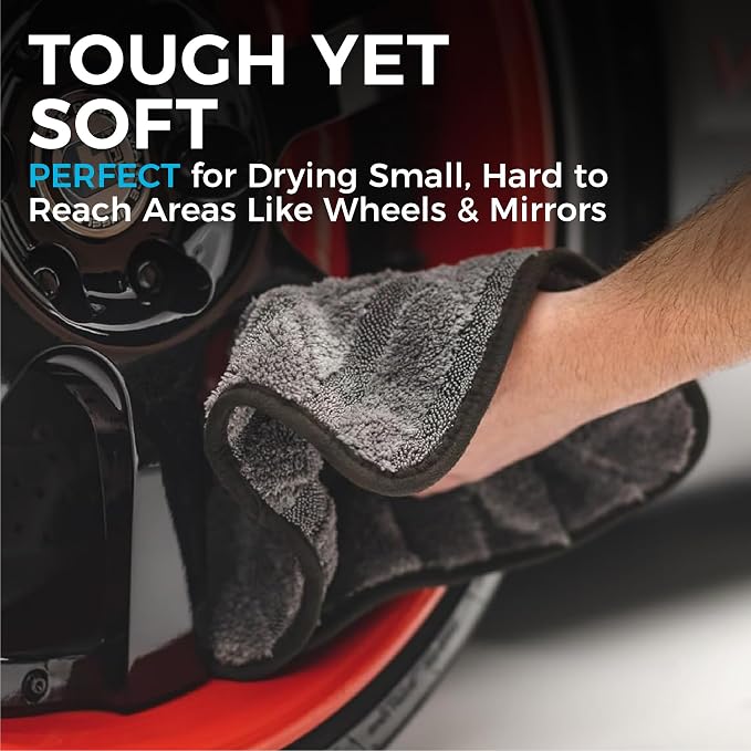 Gauntlet Car Drying Towel, Ultra-Absorbent 70/30 Blend Korean Microfiber, Dries Vehicles Faster Without Scratching, 900 GSM, 12x12 Inches, Ice Grey/Grey, 3-Pack