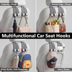 Car Seat Headrest Hooks for Purses & Shopping Bags, 2 Pack Suede Car Purse Hook, Double Hooks Secure Bags While Driving, Elegant & Durable, Simple to Install, Fits Handbags, Grocery Bags, Bottles.