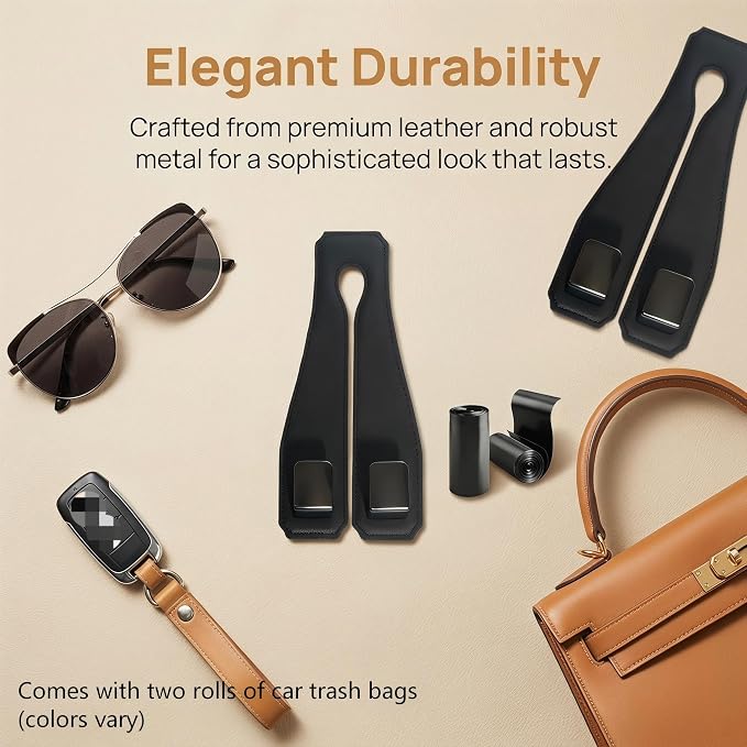 Leather Headrest Hooks for Car, 2 Pack Premium Car Seat Back Storage Hooks with Double Metal Hangers for Purses, Handbags, Groceries and Backpacks, Universal Heavy Duty Car Purse Holder Accessories