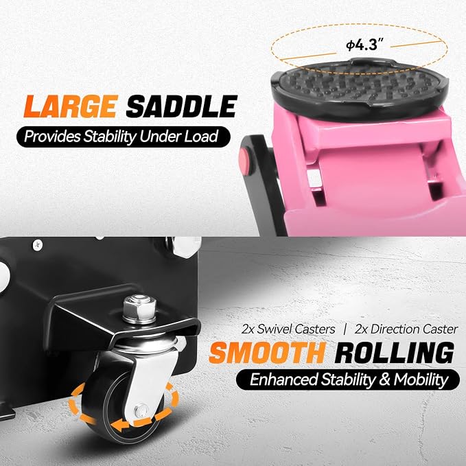 3 Ton Low Profile Floor Jack, Heavy Duty Steel Hydraulic Car Jack with Dual Pistons Quick Lift Pump, Hydraulic Racing Floor Jack, Lifting Range 3" to 20", Pink