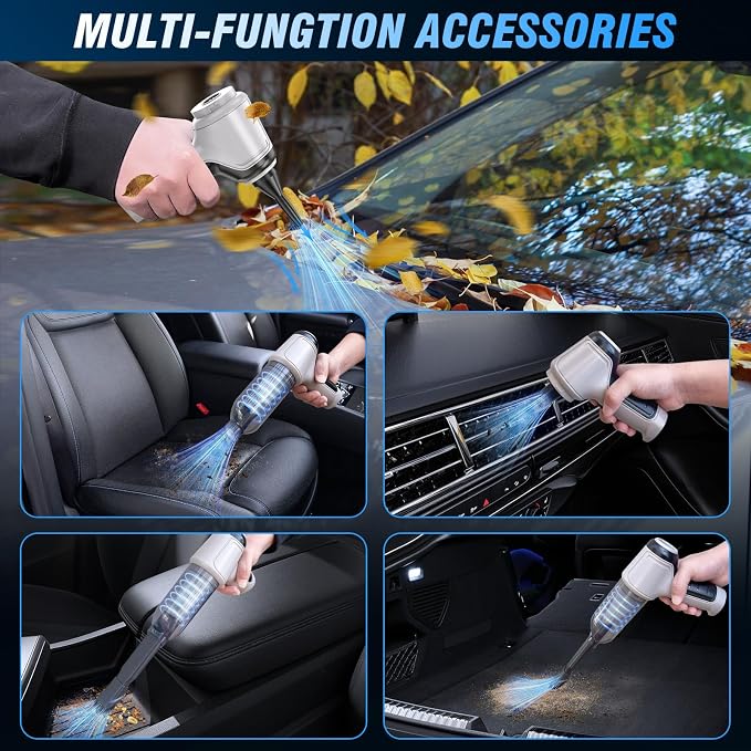 Car Vacuum Cleaner Cordless Rechargeable, Portable Vacuum for Car | 15000Pa suction with blower mode for pet hair, car interiors, keyboards and daily cleanups