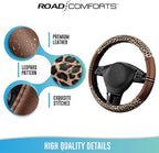 Leopard Steering Wheel Cover for Women, Cute Anti-Slip Microfiber Leather, Universal Fit 14.5-15 Inch Round Steering Wheel - Brown