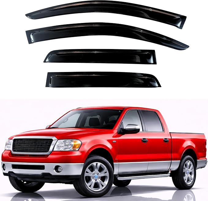 KPY Rain Guards Fit for 2004-2008 Ford F150 SuperCrew, Out-Channel Window Visors Vent Wind Deflectors 4PC, Truck Accessories for 2006-2008 Lincoln Mark LT Crew Cab (Full-Size Cabs)