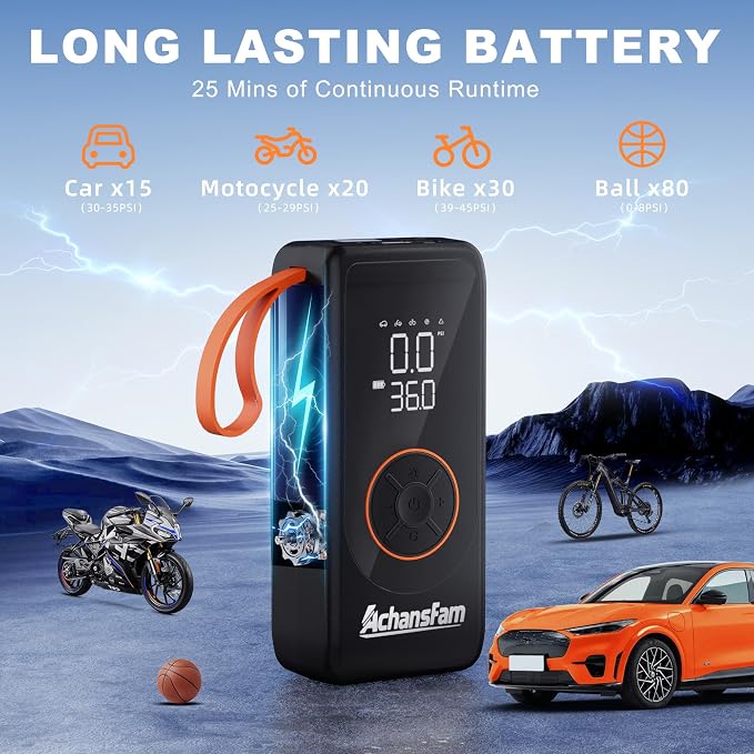 Portable Air Compressor, 48s Fast Inflation, Cordless with Dual Power Supply, 150 PSI Tire Pump with Digital Gauge, Long Runtime & Storage Case for Car, Truck, Bike, Ball