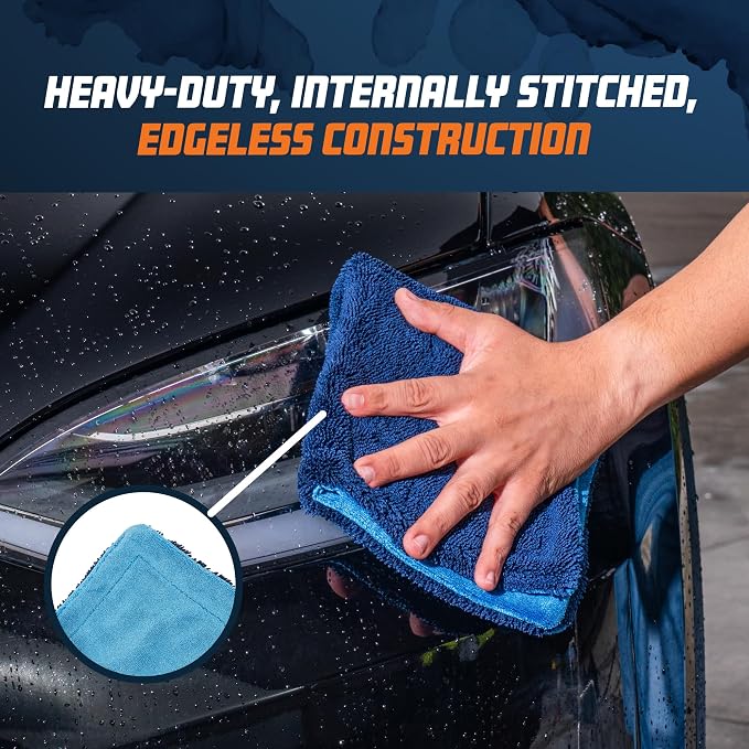 Little Megalodon Multi Purpose Microfiber Towel (2 Pack) 13.7 x 13.7 Inch – Ultra Plush Detailing Towels for Car Wash, Drying, Interior Cleaning, Glass, Dusting & Polishing