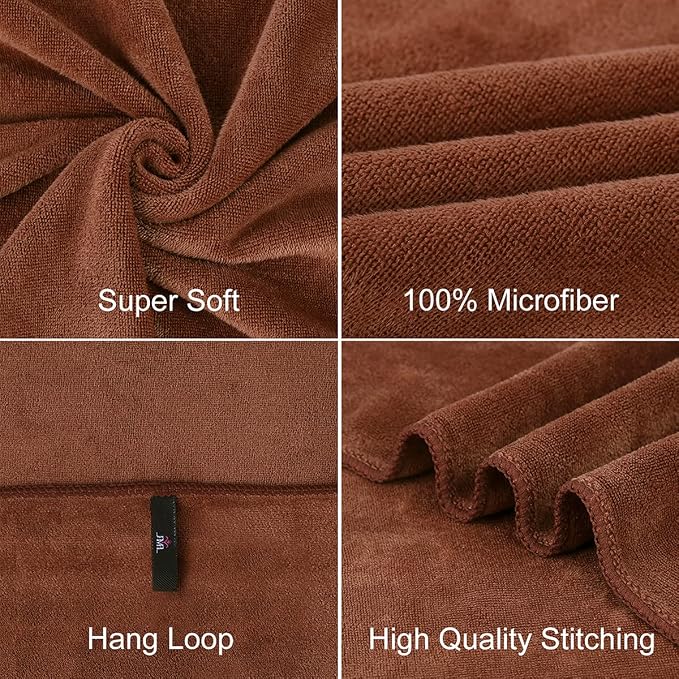 Large Bath Towels Set of 2, 30" x 60", Oversized, Soft, Absorbent, Fast Drying Microfiber Bathroom Towel for Sauna, Salon, Hotel, Sport, Fitness, Yoga, Brown