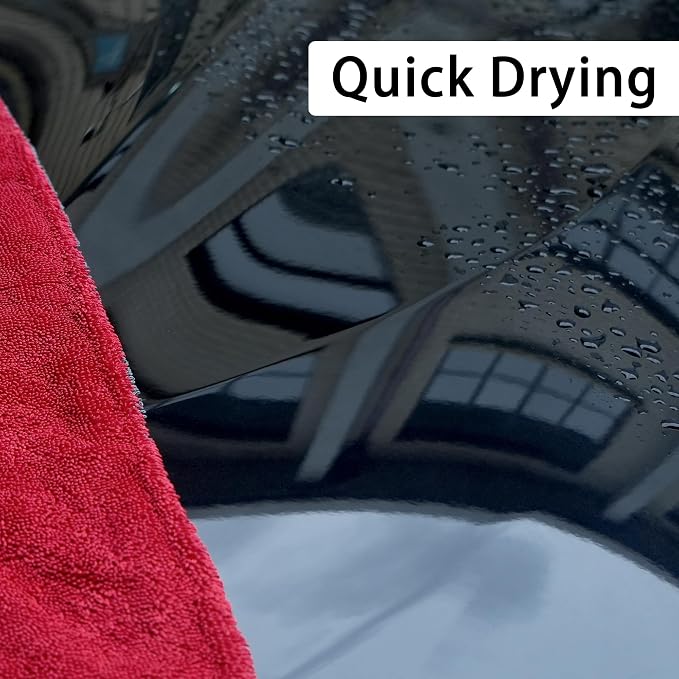 2 Pack Car Drying Towel, Premium Microfiber Towels for Cars, 1000GSM, Edgeless Twisted Loop Design, No Streaks, Scratches, or Water Spot, Absorbent Wash Towel, 18" x 24" (Red&Grey)