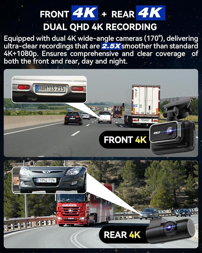 4K+4K Dash Cam Front and Rear, 5G Wi-Fi 64GB SD Card Included, STARVIS Dash Camera for Cars, 3 Inch IPS Screen, Dual Channel HDR Night Vision, 24H Parking Mode, 170° Widude Angle, G-Sensor