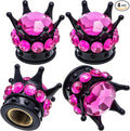 4PCS Crown Bling Tire Stem Valve Caps, Crystal Diamond Car Wheel Tire Valve Caps Universal Copper Core Stem Covers for Cars, SUV, Trucks, Bikes, Motorcycles, Bicycles (Black & Rose Red)