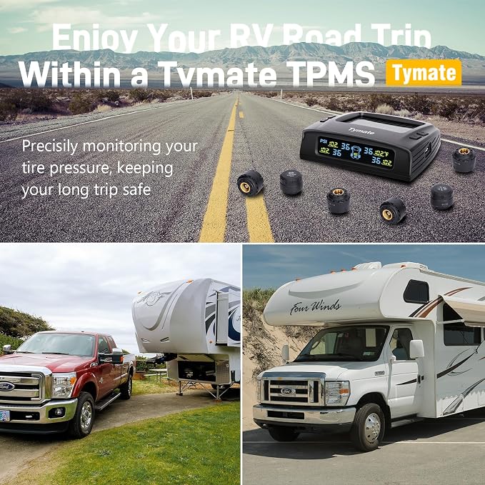 TM2 RV Tire Pressure Monitoring System, Solar Charge TPMS, 6 Sensors & 5 Alarm Modes, Color Display, W/Repeater for Longer Distance Transmission, 0-144 PSI for RV Trailer Camper Fifth Wheel
