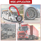 Tire Inflator with Tire Pressure Gauge, Extended Straight-on Air Chuck with 12 Inch Rubber Air Hose