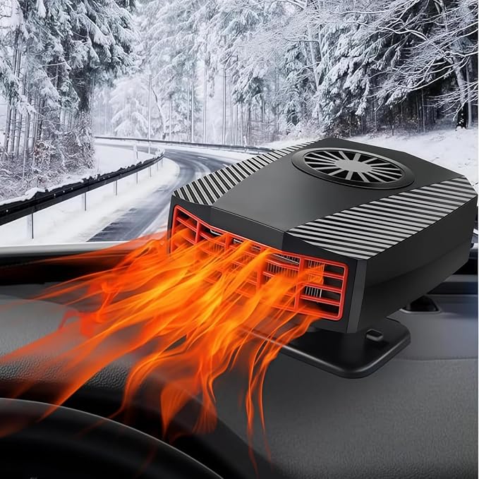 Car Heater,12V 150W Portable 2-in-1 Heating and Cooling Fan with Cigarette Lighter Plug, 360 Rotation Base Windshield Defogger Defroster for All Cars