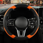 Black Orange Microfiber Leather Steering Wheel Cover 15 inch | Breathable Anti Slip Grip Cool Sporty Look Glow for Women Men