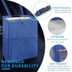 Hanging Car Trash Can with 4 Storage Pockets, Waterproof Leakproof Oxford Auto Garbage Bag, Adjustable Garbage Bag, Foldable Car Trash Bin Fit for Truck, SUV, Home, Office