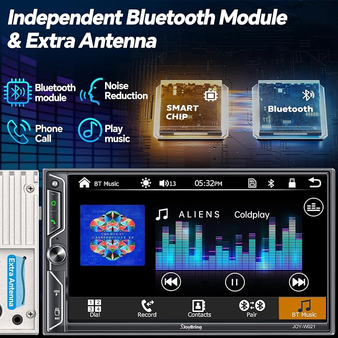 7" QLED Double Din Car Stereo Compatible with Wireless Apple CarPlay & Android Auto, Bluetooth 5.3 Car Radio, 240W 4.2-Channel Audio, MirrorLink, SWC, Backup Camera