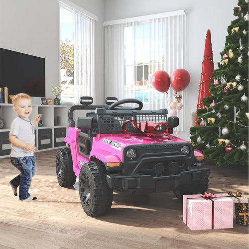 12V Ride on Toys with Parent Remote Control, Toddler Electric Car with Spring Suspension, LED Lights & Music Player - Safe Battery Car for Kids, Easy to Assemble, Pink