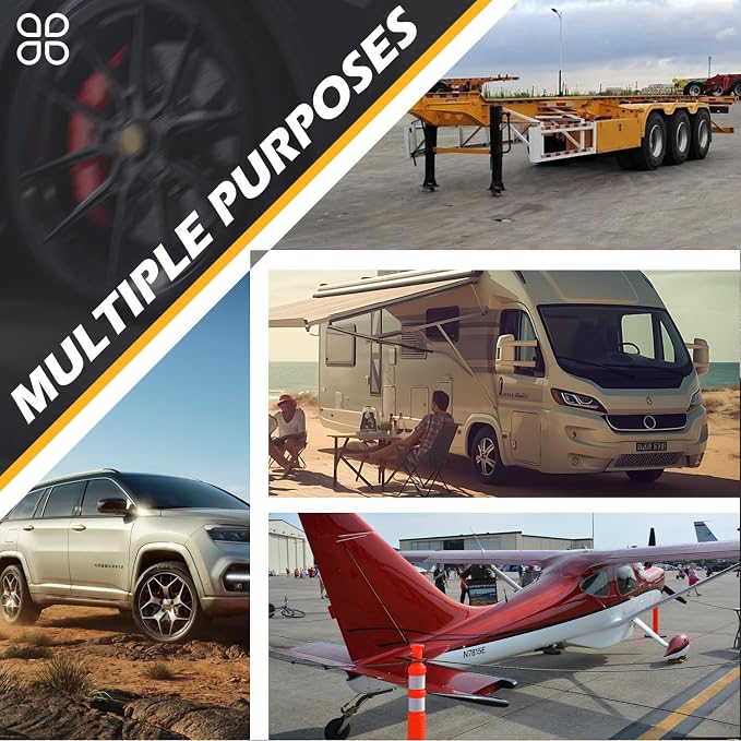 Wheel Chocks for RV Trailer [1pair/2pack with Rope] Camper Trucks and Aircraft, Versatile Heavy Duty Rubber Wheel Chocks Block for with 3 Reflective Strips, Tire Wheel Immobilizers & Chocks