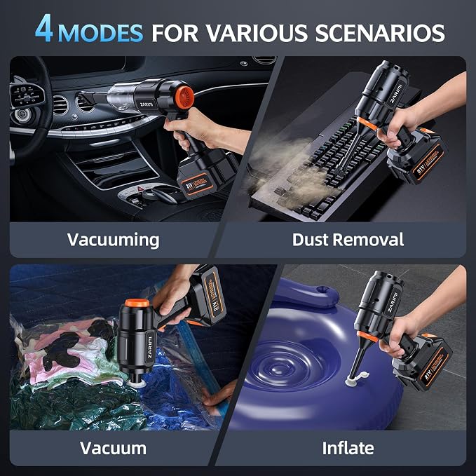 Portable Cordless Car Vacuum - 50,000Pa High-Power Brushless Motor, Rechargeable Handheld Vacuum Cleaner with 2 Batteries & Charger, 6-in-1 Vacuum Cleaners for Home, Keyboard, Pet Hair, Black