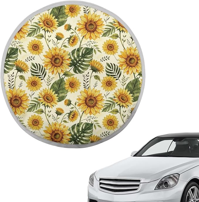 Sunflower Steering Wheel Sun Shade Cover Keep Cool Steering Wheel Sun Block Anti-Heat Aluminum Foil Steering Wheel Cover Steering Wheel Sun Heat Shield for SUV Truck Van