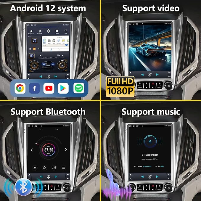 Android 12 Car Stereo, 10.1-inch HD Touchscreen, WiFi GPS Navigation Radio Player with Backup Camera for Chevrolet Equinox, GMC Terrain 2012-2017 (2+32G with Lock)