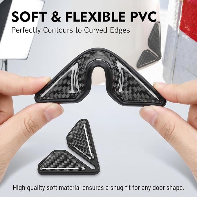 2 PCS Car Door Corner Edge Guards, PVC Soft Rubber Thickened Anti-collision Protector, Carbon Fiber Sporty Style Decorative Sticker, Exterior Accessory for Most Cars (Black)