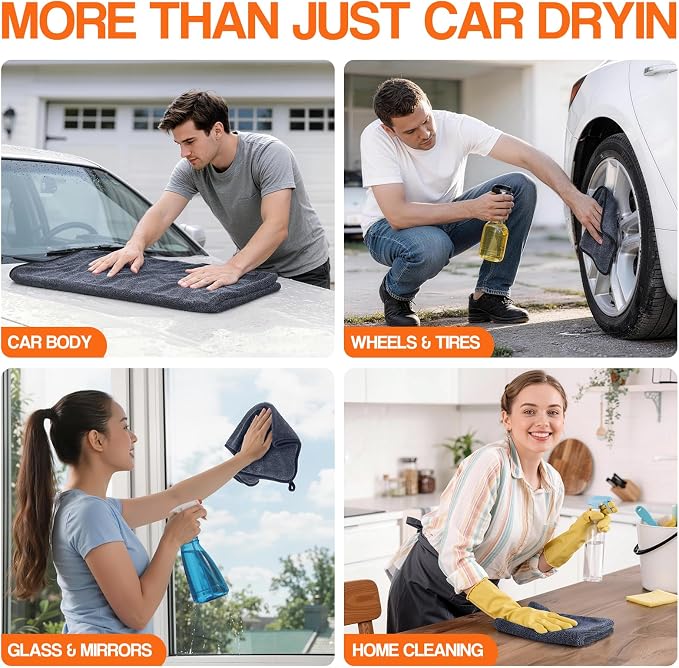 4 Pack Twisted Loop Car Drying Towel, Microfiber Towels for Cars 24"x36", Reusable Shammy Quick Dry Cloth for Carwash, for Auto, Boat, RV, Garage & Home