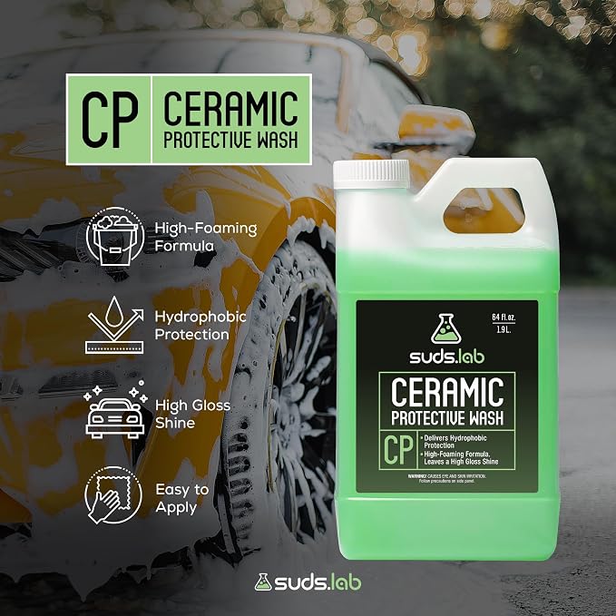 CP Ceramic Protective Wash, Hydrophobic Finish Car Wash Soap, Water Activated Easy To Use Water and Dirt Repelling Cleaner And Finish Treatment, High Gloss Spot Free Shine 64 oz.