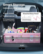 Trunk Organizer - Car Organizer with Built-In Leakproof Car Cooler, Collapsible Trunk Organizer with Cooler for Car, SUV, Sedan, with Base Panel (3 Compartments, Pink),31.9"×12.6"×10.6"